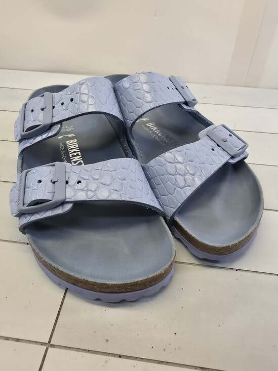 Birkenstock Shoes - Birkenstock Women’s Sz 36 Arizona Rivet Logo Dusty Blue Leather Slides US 5-5.5